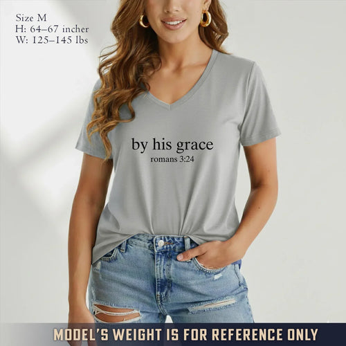 By His Grace V-Neck Christian Shirt - Minimalist Faith - Faith Guided Life