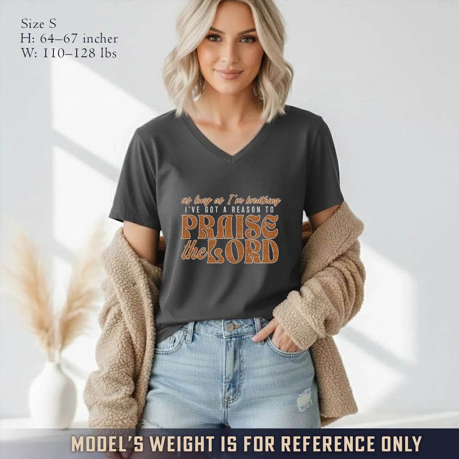 Praise The Lord Retro Typography Design V-Neck Christian Shirt - Minimalist Faith - Faith Guided Life