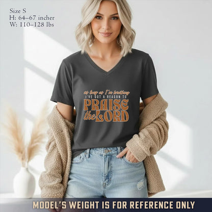Praise The Lord Retro Typography Design V-Neck Christian Shirt - Minimalist Faith - Faith Guided Life