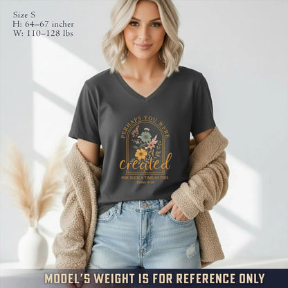Created For Such A Time As This Floral Arch Design V-Neck Christian Shirt - Faith Floral - Faith Guided Life