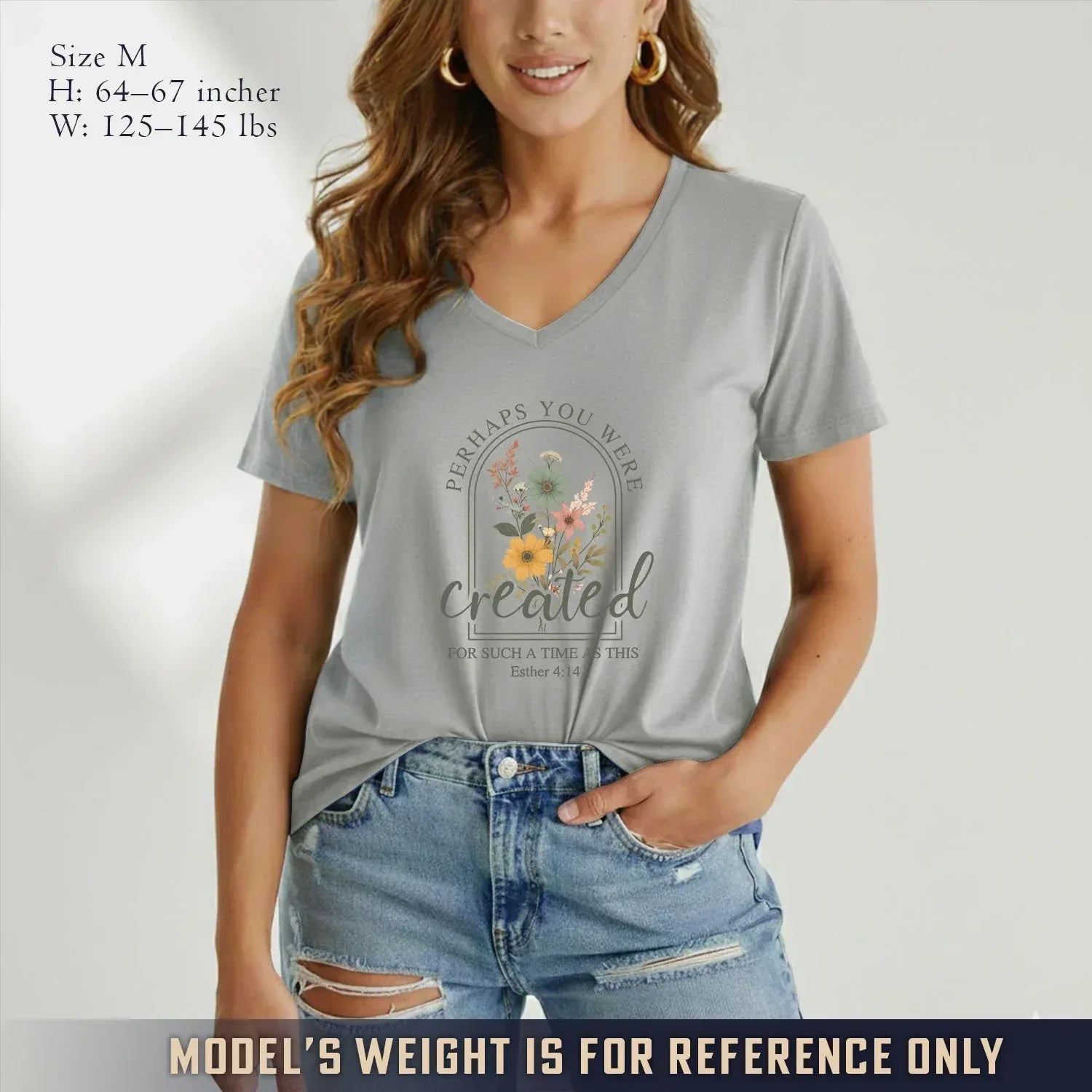 Created For Such A Time As This Floral Arch Design V-Neck Christian Shirt - Faith Floral - Faith Guided Life