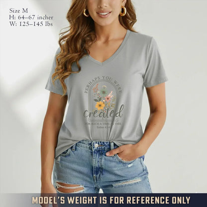 Created For Such A Time As This Floral Arch Design V-Neck Christian Shirt - Faith Floral - Faith Guided Life