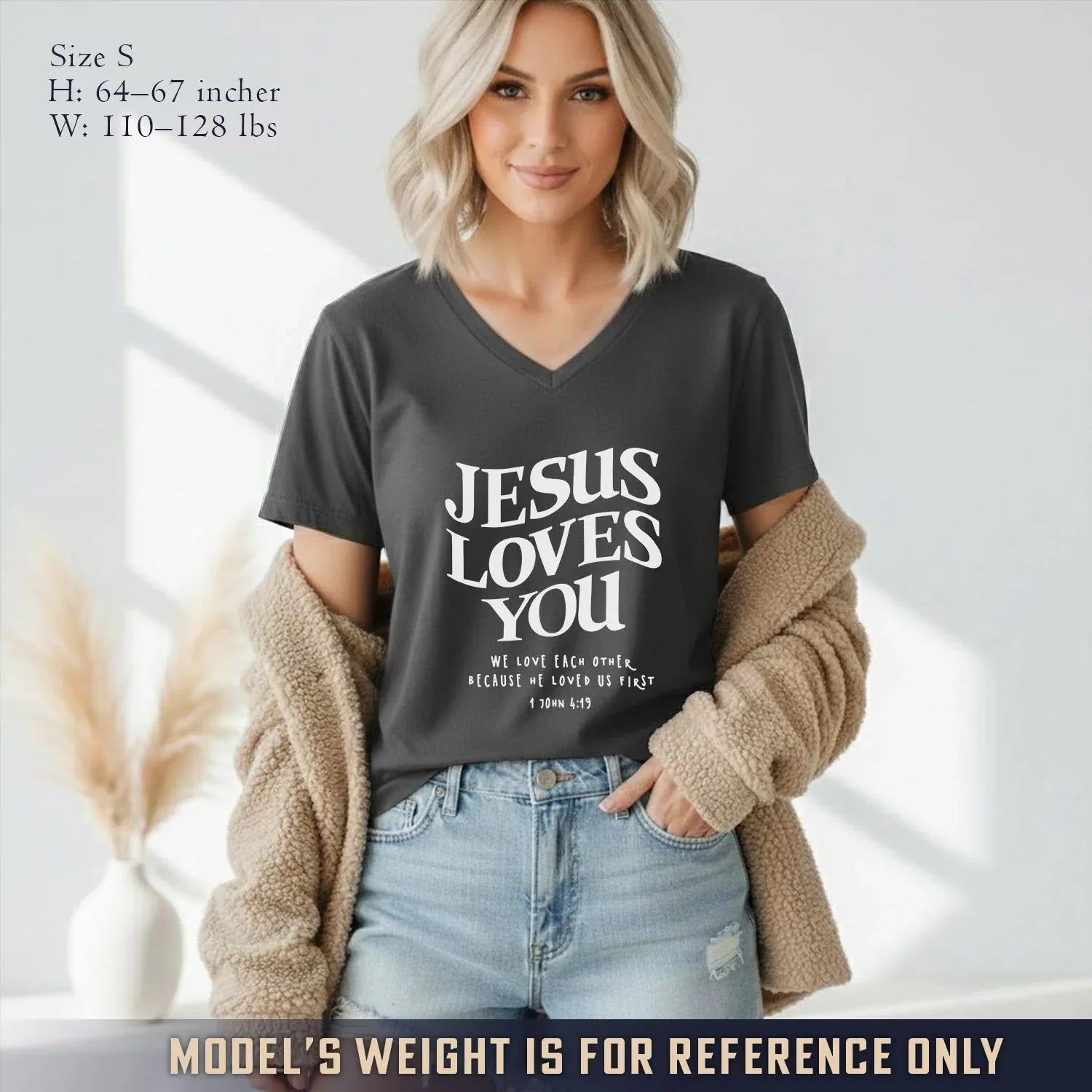 Jesus Loves You V-Neck Christian Shirt - Love in Christ - Faith Guided Life
