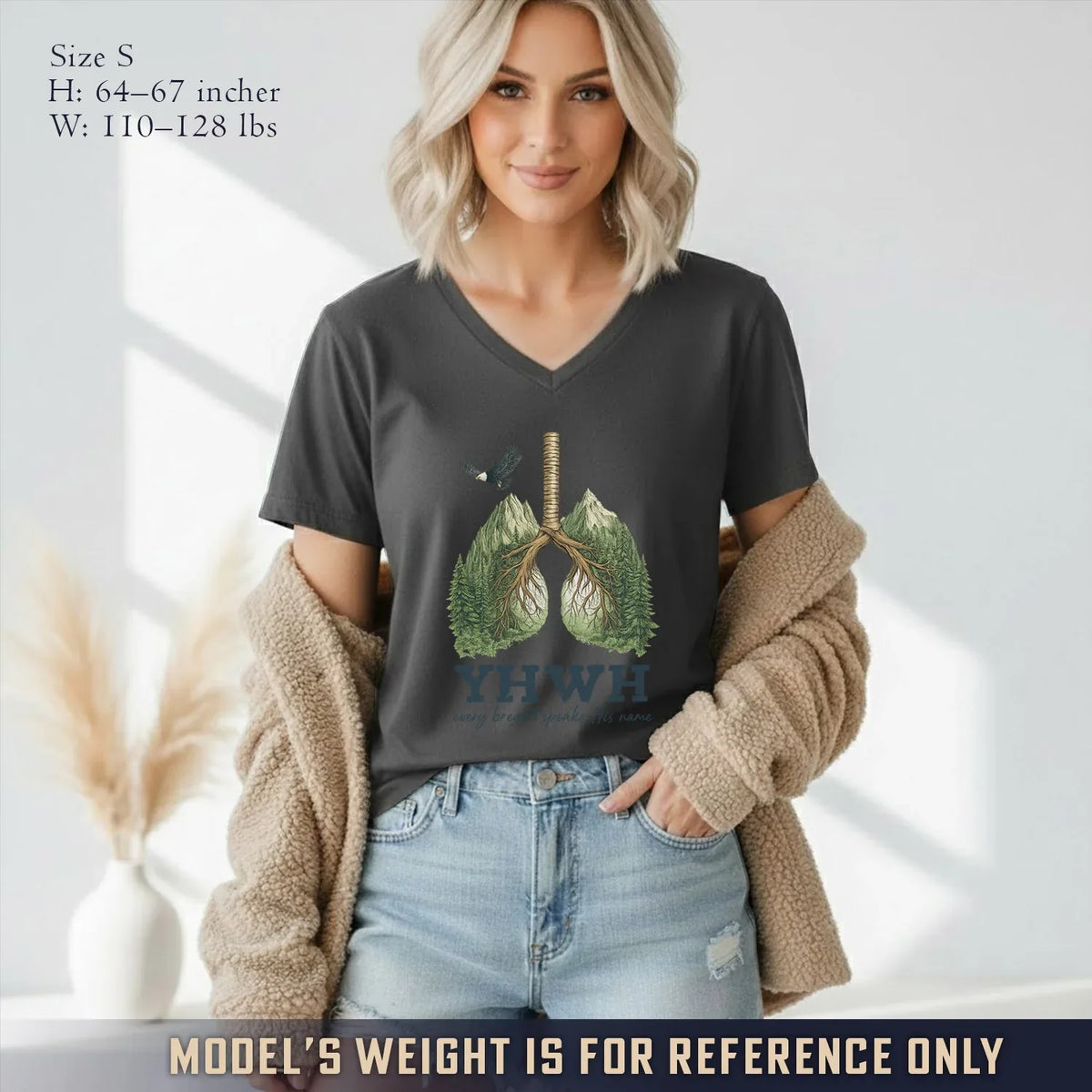 YHWH Every Breath Speaks His Name V-Neck Christian Shirt - Faith Floral - Faith Guided Life