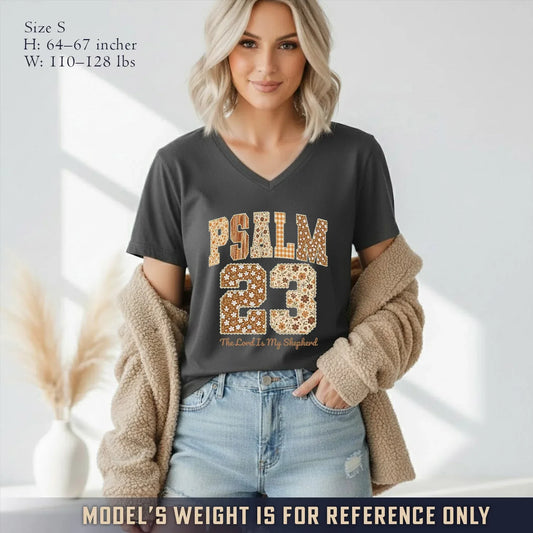Psalm 23 V-Neck Christian Shirt - Christian Pattern - Faith Guided Life