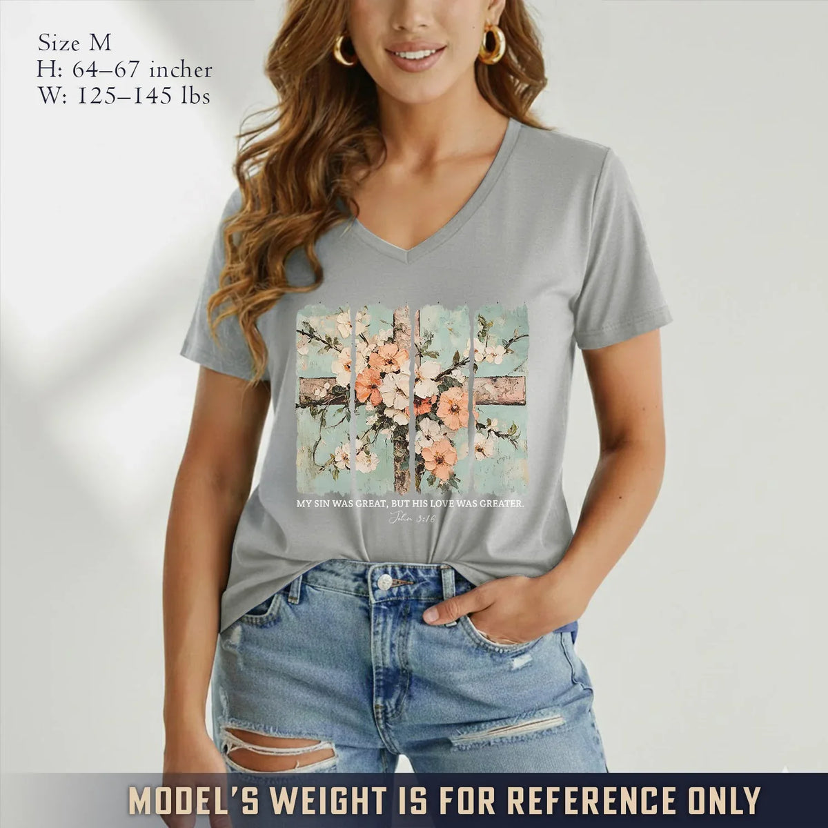 My Sin Was Great, His Love Was Greater V-Neck Christian Shirt - Faith Floral - Faith Guided Life