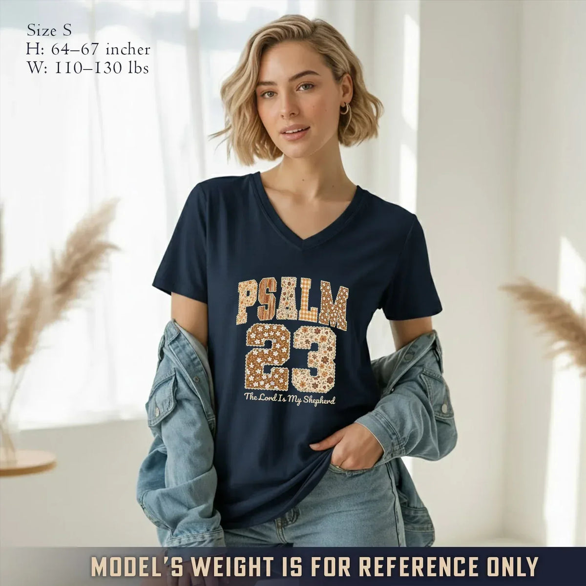 Psalm 23 V-Neck Christian Shirt - Christian Pattern - Faith Guided Life