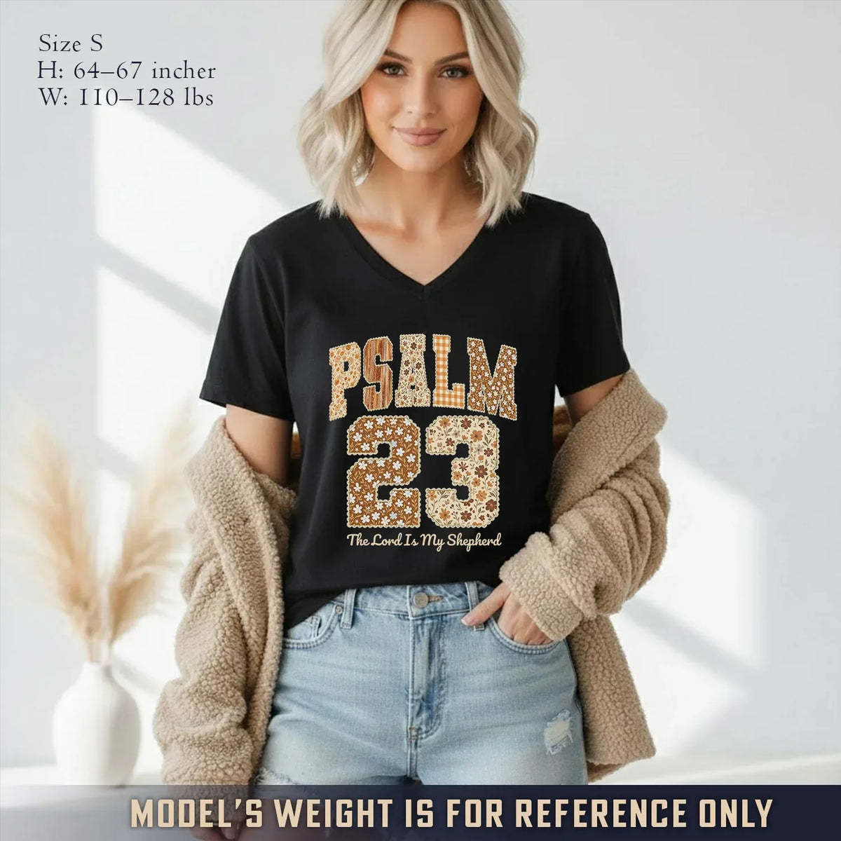 Psalm 23 V-Neck Christian Shirt - Christian Pattern - Faith Guided Life