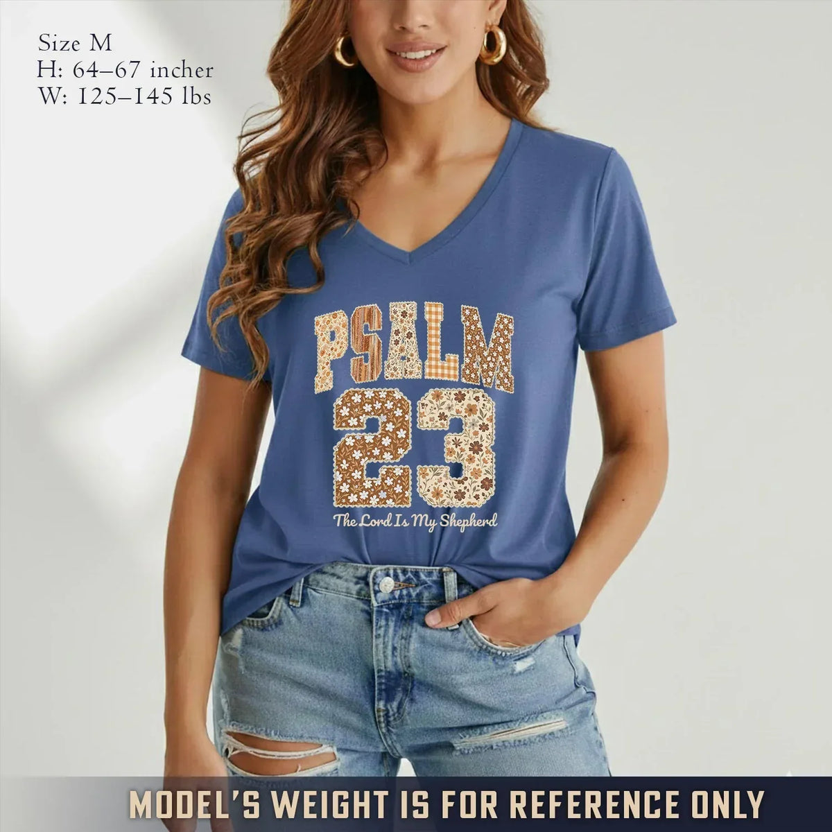 Psalm 23 V-Neck Christian Shirt - Christian Pattern - Faith Guided Life