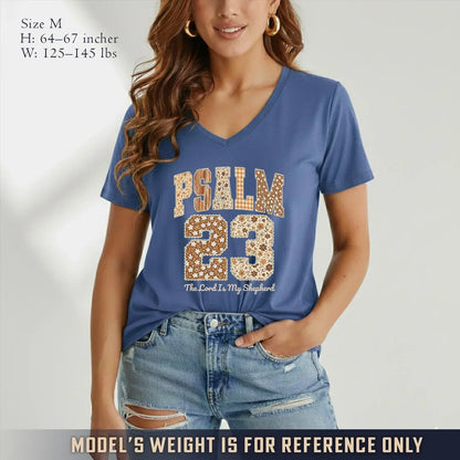 Psalm 23 V-Neck Christian Shirt - Christian Pattern - Faith Guided Life