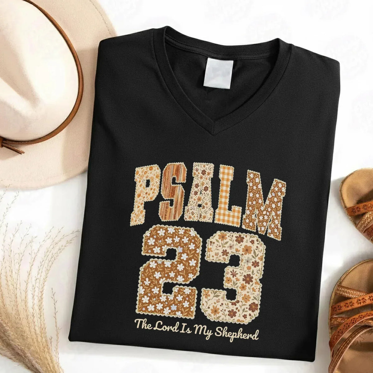 Psalm 23 V-Neck Christian Shirt - Christian Pattern - Faith Guided Life
