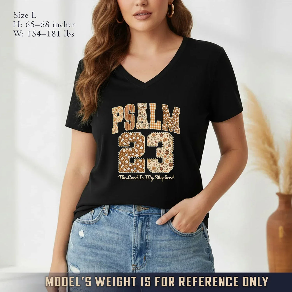 Psalm 23 V-Neck Christian Shirt - Christian Pattern - Faith Guided Life