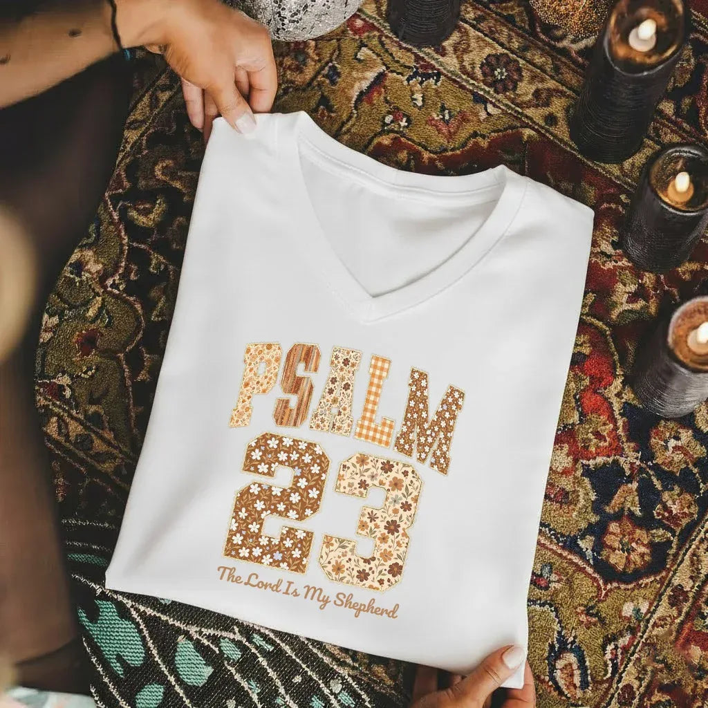 Psalm 23 V-Neck Christian Shirt - Christian Pattern - Faith Guided Life