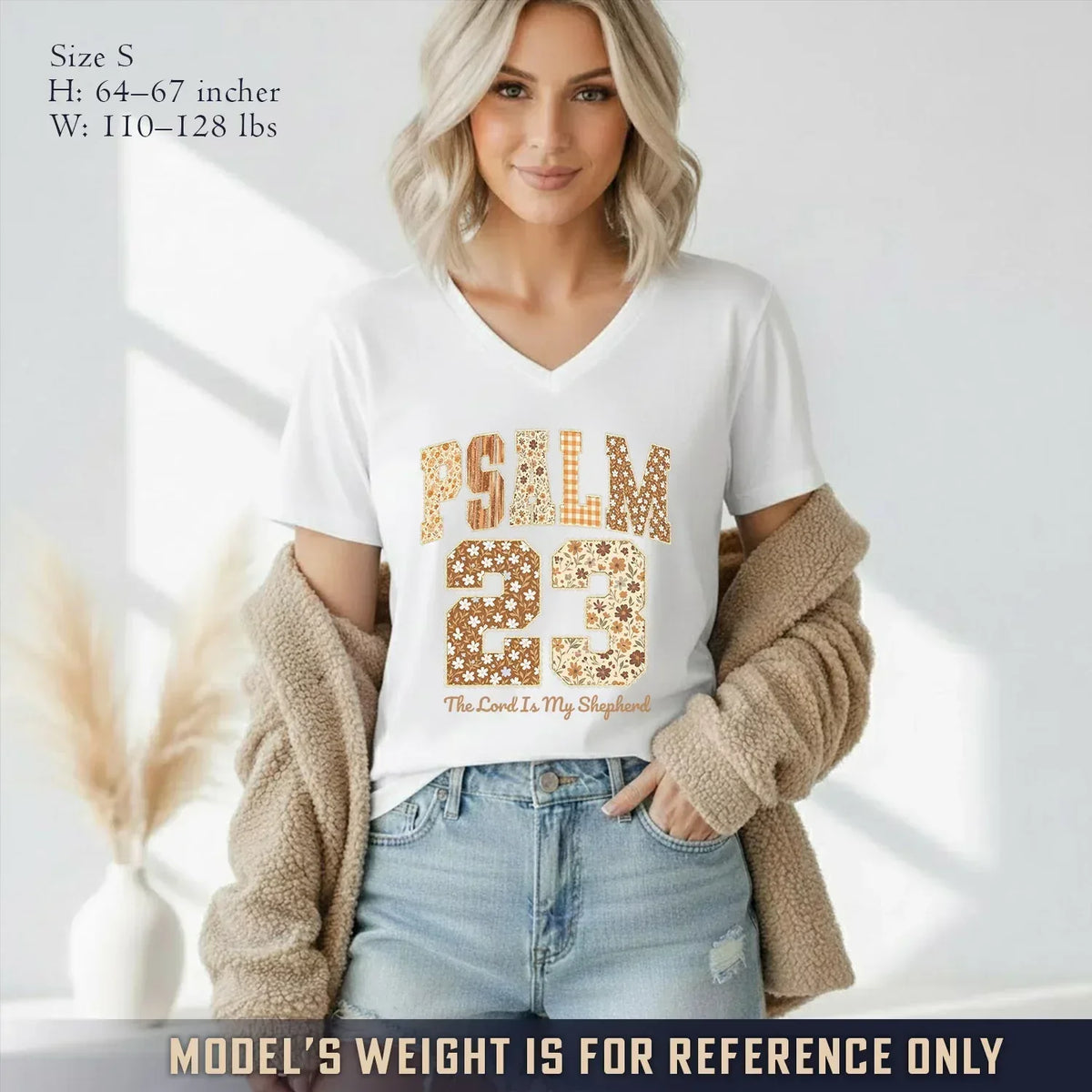 Psalm 23 V-Neck Christian Shirt - Christian Pattern - Faith Guided Life