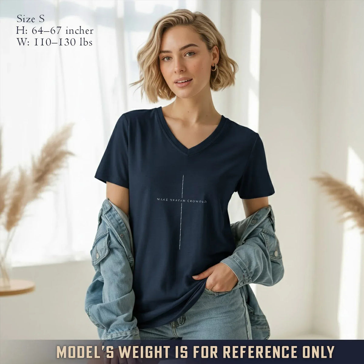 Make Heaven Crowded Minimalist Cross Line V-Neck Christian Shirt - Minimalist Faith - Faith Guided Life
