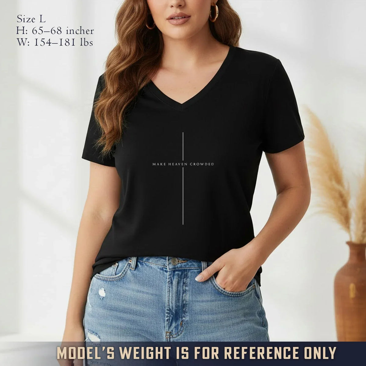 Make Heaven Crowded Minimalist Cross Line V-Neck Christian Shirt - Minimalist Faith - Faith Guided Life