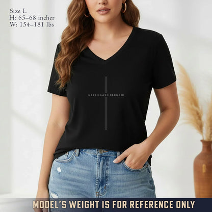 Make Heaven Crowded Minimalist Cross Line V-Neck Christian Shirt - Minimalist Faith - Faith Guided Life
