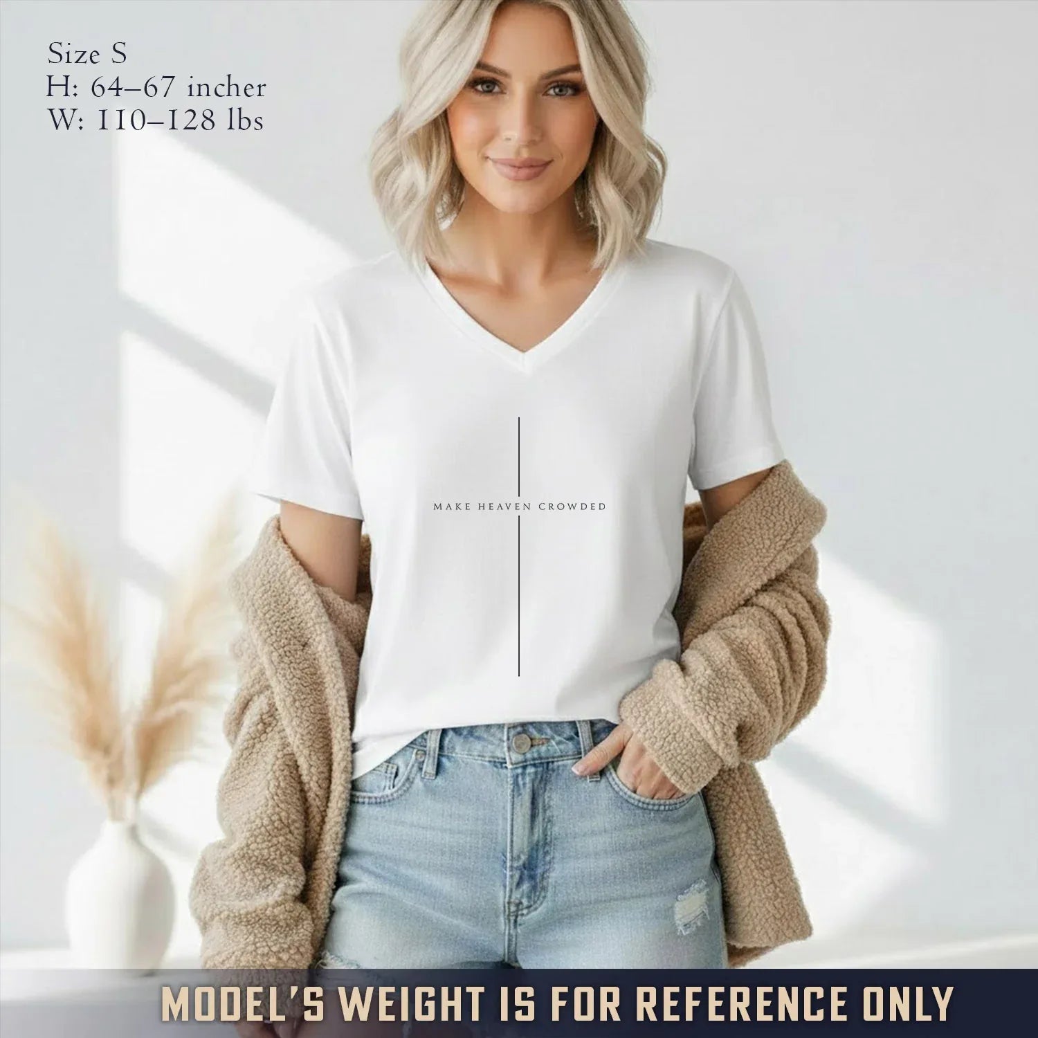 Make Heaven Crowded Minimalist Cross Line V-Neck Christian Shirt - Minimalist Faith - Faith Guided Life