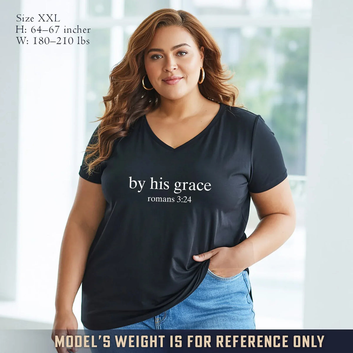 By His Grace V-Neck Christian Shirt - Minimalist Faith - Faith Guided Life