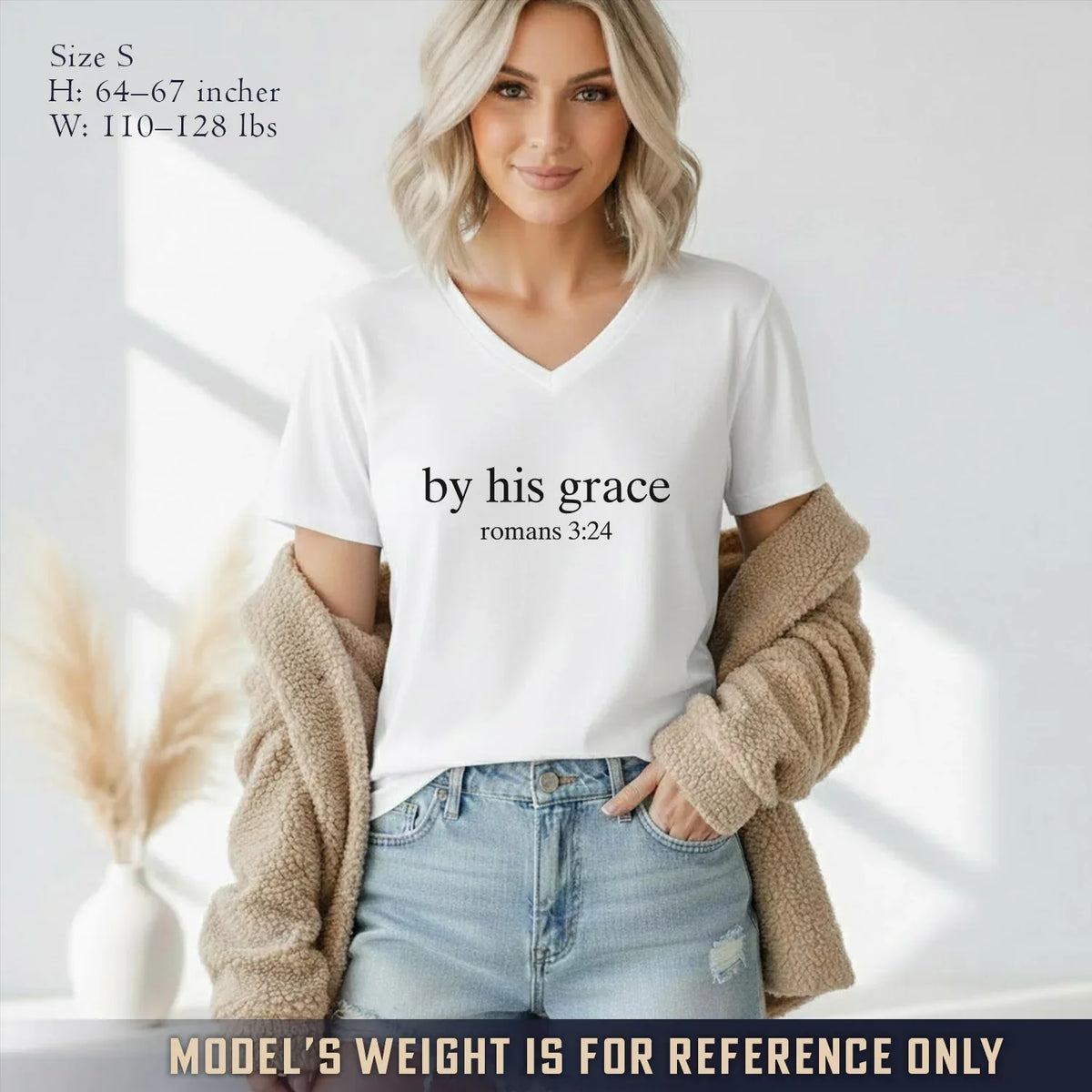 By His Grace V-Neck Christian Shirt - Minimalist Faith - Faith Guided Life