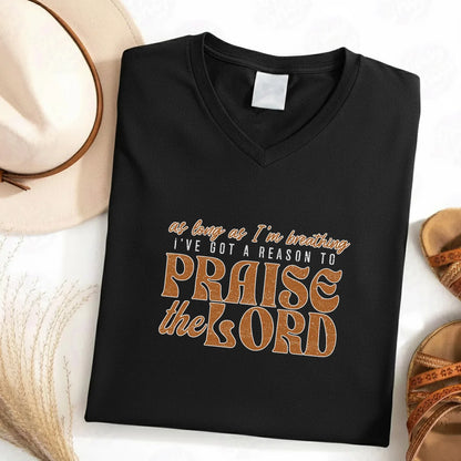 Praise The Lord Retro Typography Design V-Neck Christian Shirt - Minimalist Faith - Faith Guided Life