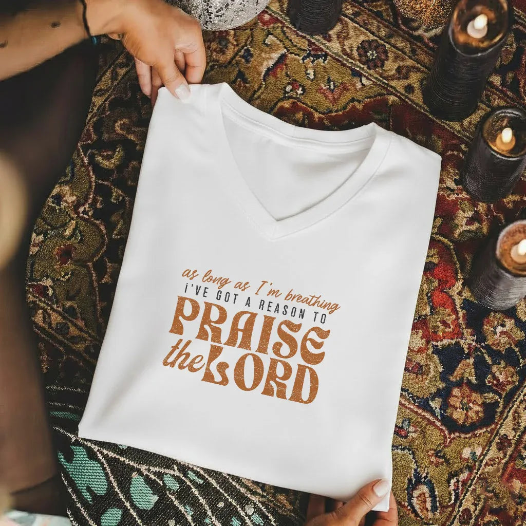 Praise The Lord Retro Typography Design V-Neck Christian Shirt - Minimalist Faith - Faith Guided Life