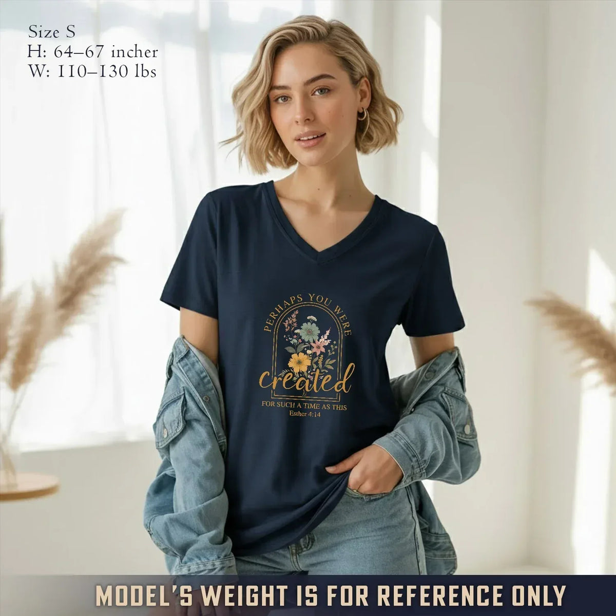 Created For Such A Time As This Floral Arch Design V-Neck Christian Shirt - Faith Floral - Faith Guided Life