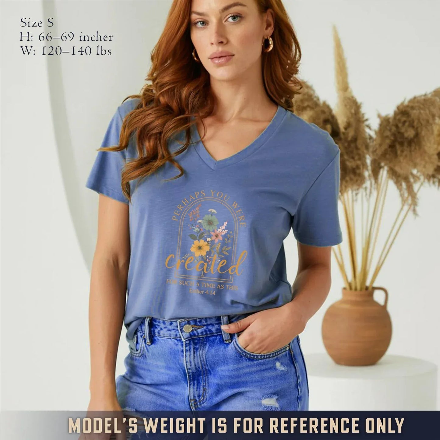 Created For Such A Time As This Floral Arch Design V-Neck Christian Shirt - Faith Floral - Faith Guided Life
