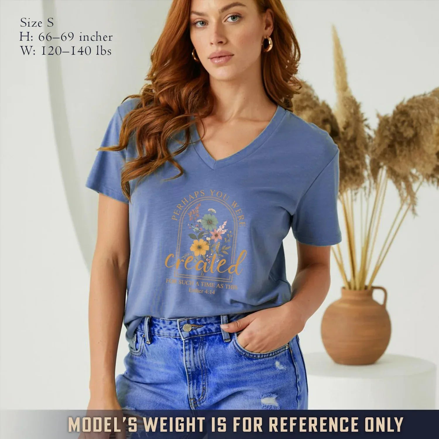 Created For Such A Time As This Floral Arch Design V-Neck Christian Shirt - Faith Floral - Faith Guided Life