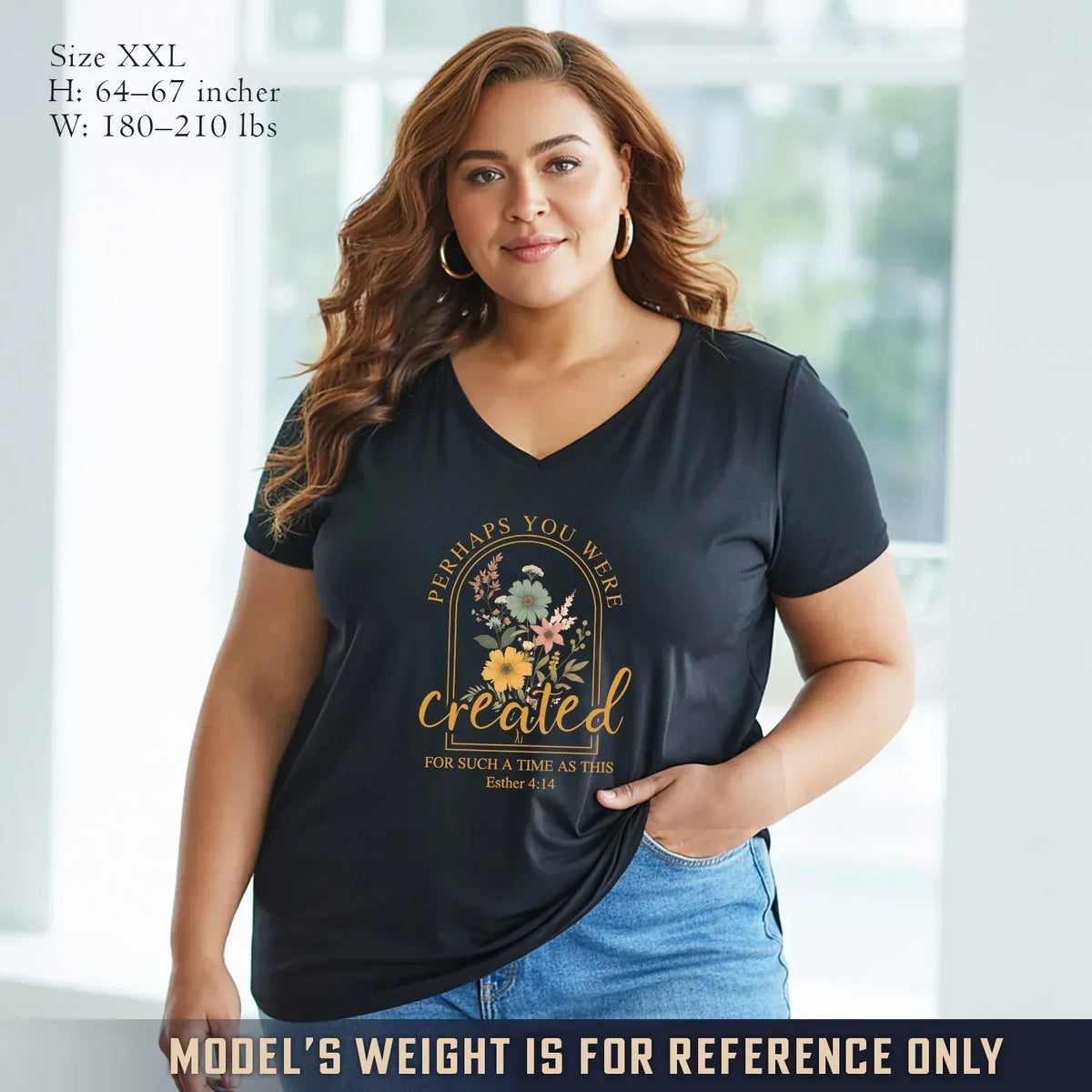 Created For Such A Time As This Floral Arch Design V-Neck Christian Shirt - Faith Floral - Faith Guided Life