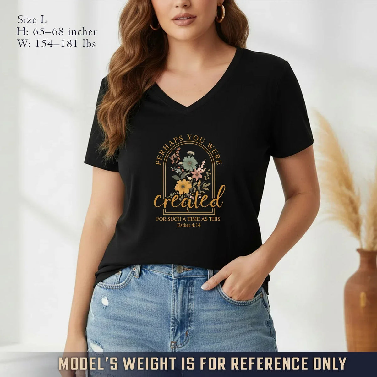 Created For Such A Time As This Floral Arch Design V-Neck Christian Shirt - Faith Floral - Faith Guided Life