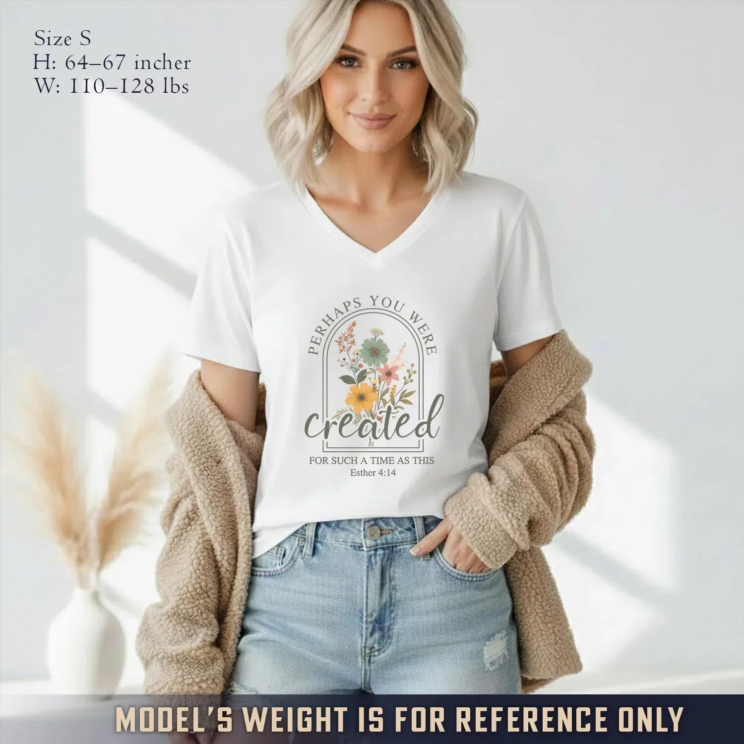 Created For Such A Time As This Floral Arch Design V-Neck Christian Shirt - Faith Floral - Faith Guided Life