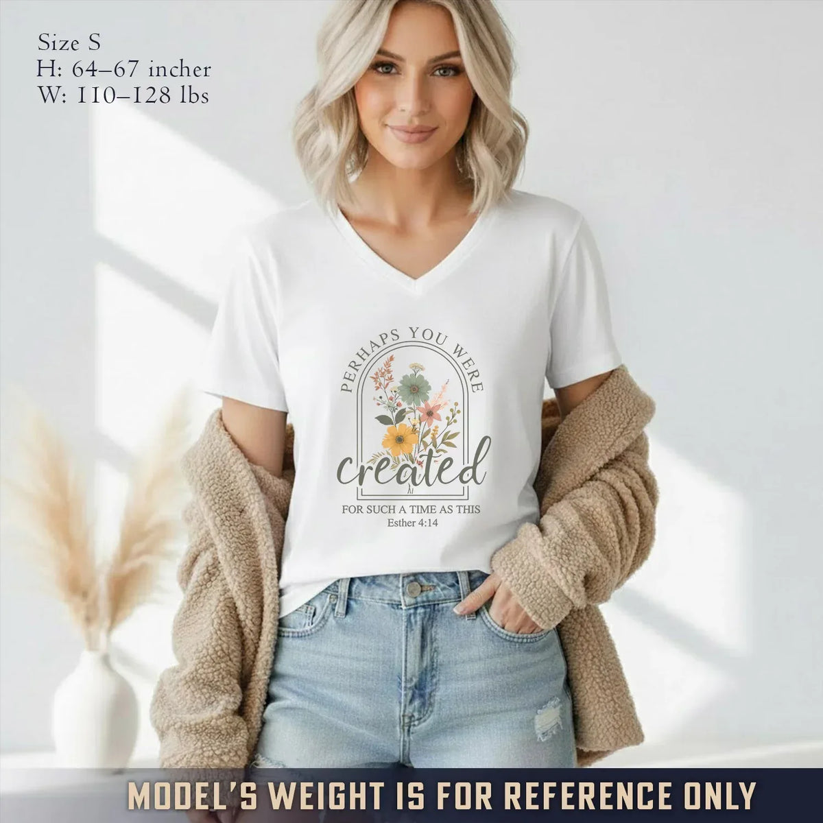 Created For Such A Time As This Floral Arch Design V-Neck Christian Shirt - Faith Floral - Faith Guided Life
