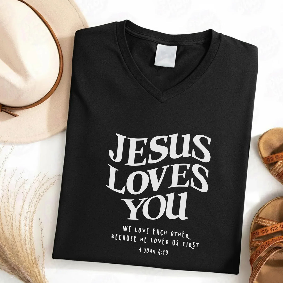 Jesus Loves You V-Neck Christian Shirt - Love in Christ - Faith Guided Life