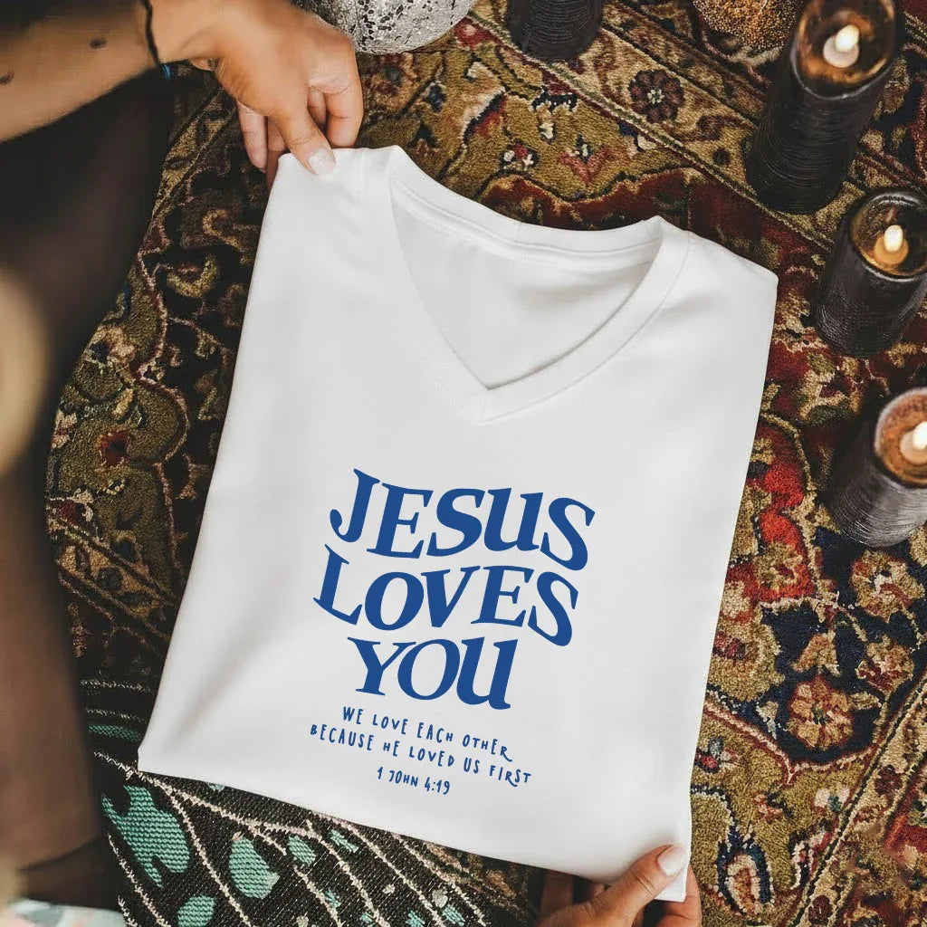 Jesus Loves You V-Neck Christian Shirt - Love in Christ - Faith Guided Life