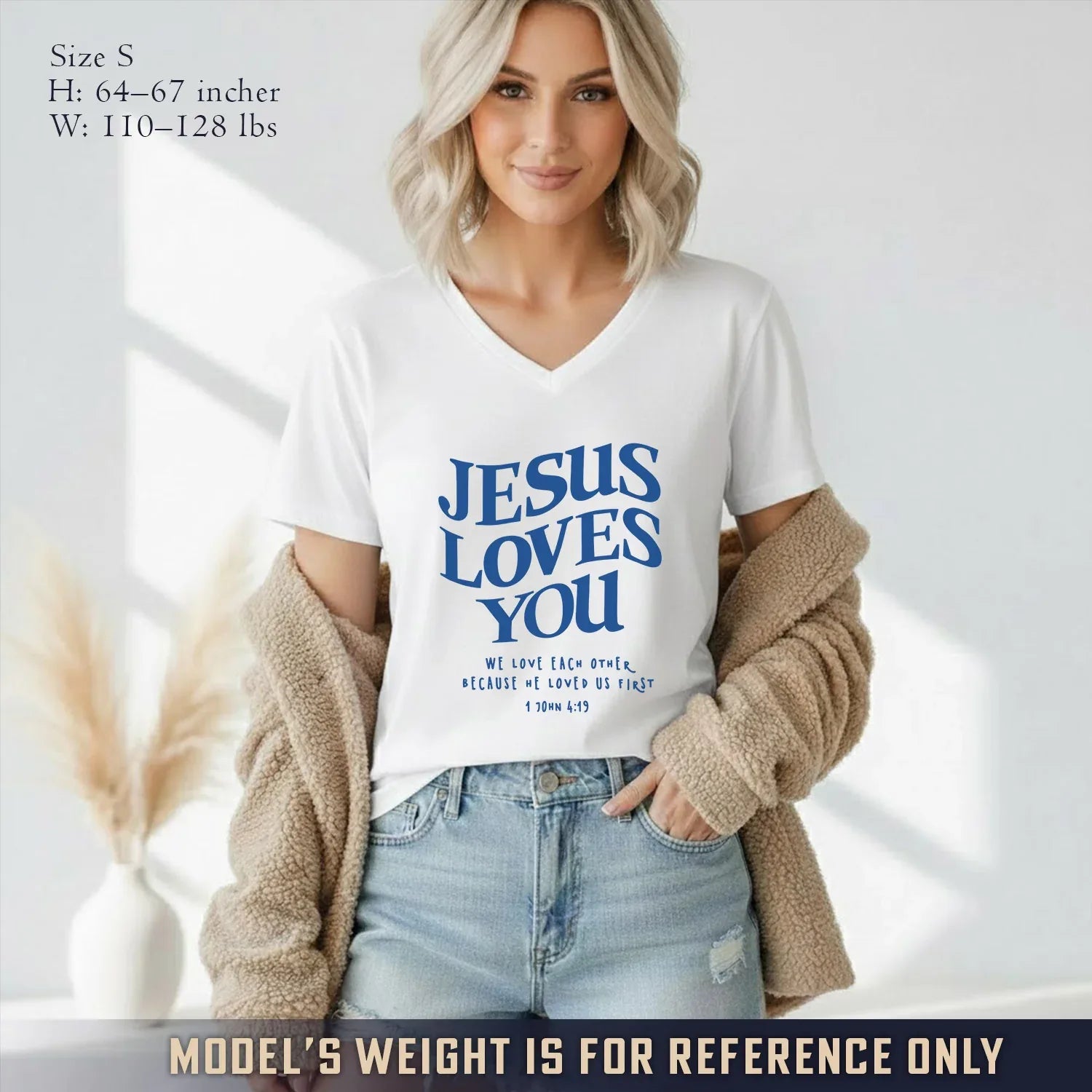 Jesus Loves You V-Neck Christian Shirt - Love in Christ - Faith Guided Life