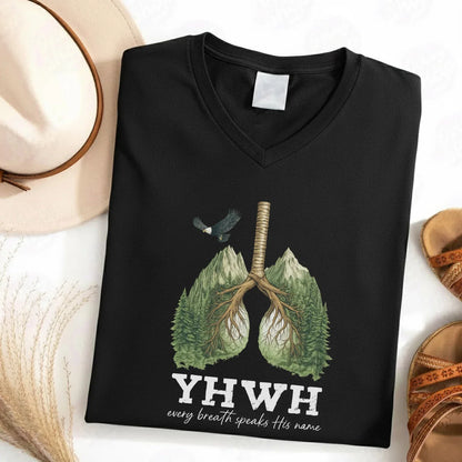 YHWH Every Breath Speaks His Name V-Neck Christian Shirt - Faith Floral - Faith Guided Life