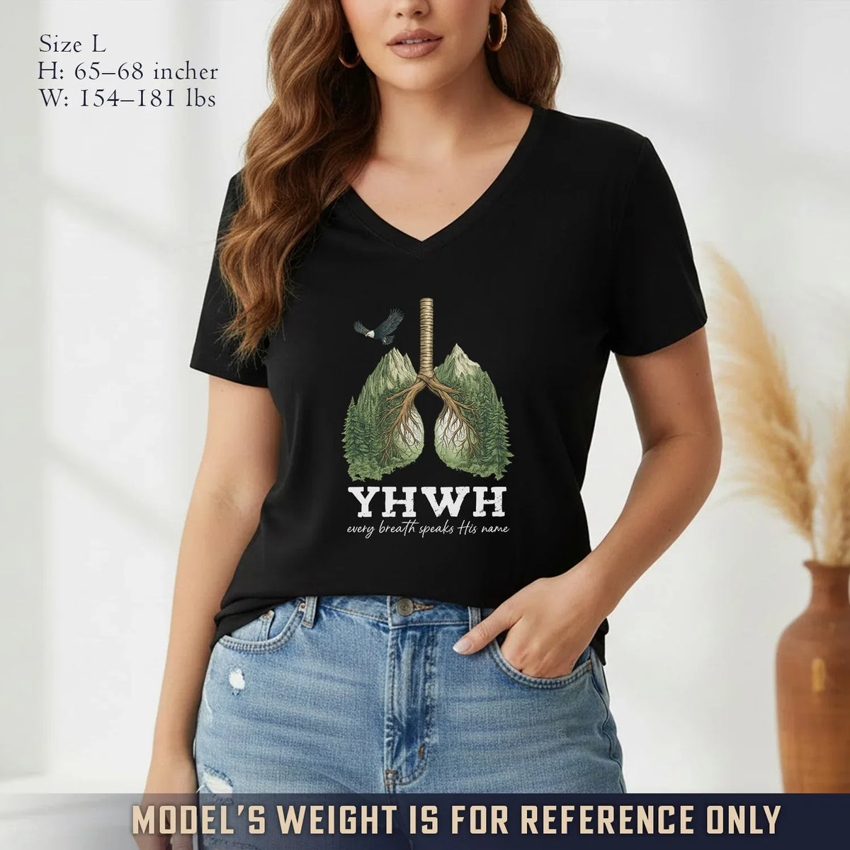 YHWH Every Breath Speaks His Name V-Neck Christian Shirt - Faith Floral - Faith Guided Life