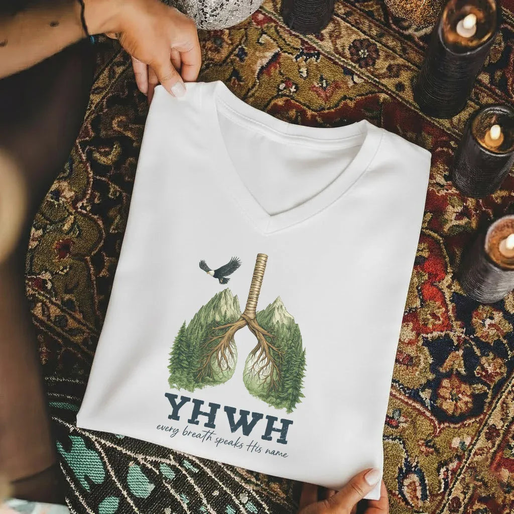 YHWH Every Breath Speaks His Name V-Neck Christian Shirt - Faith Floral - Faith Guided Life