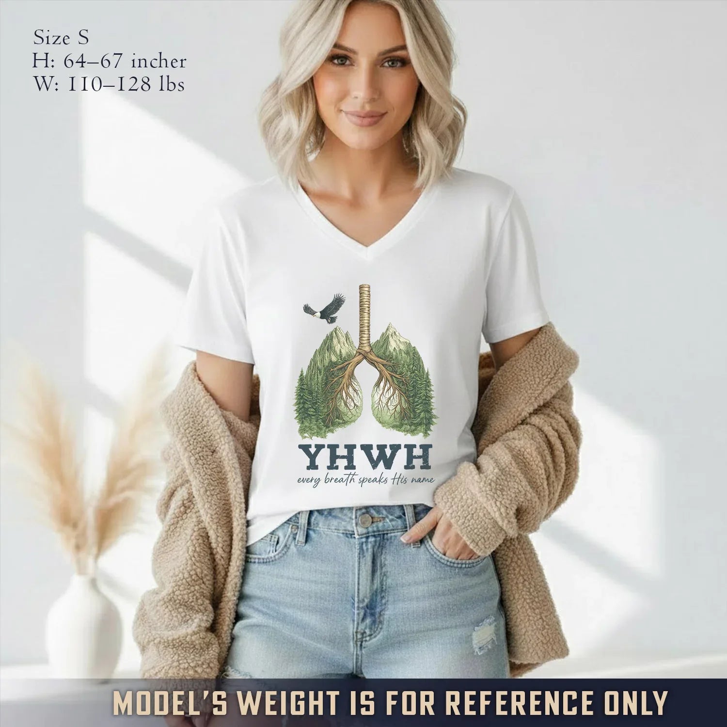 YHWH Every Breath Speaks His Name V-Neck Christian Shirt - Faith Floral - Faith Guided Life
