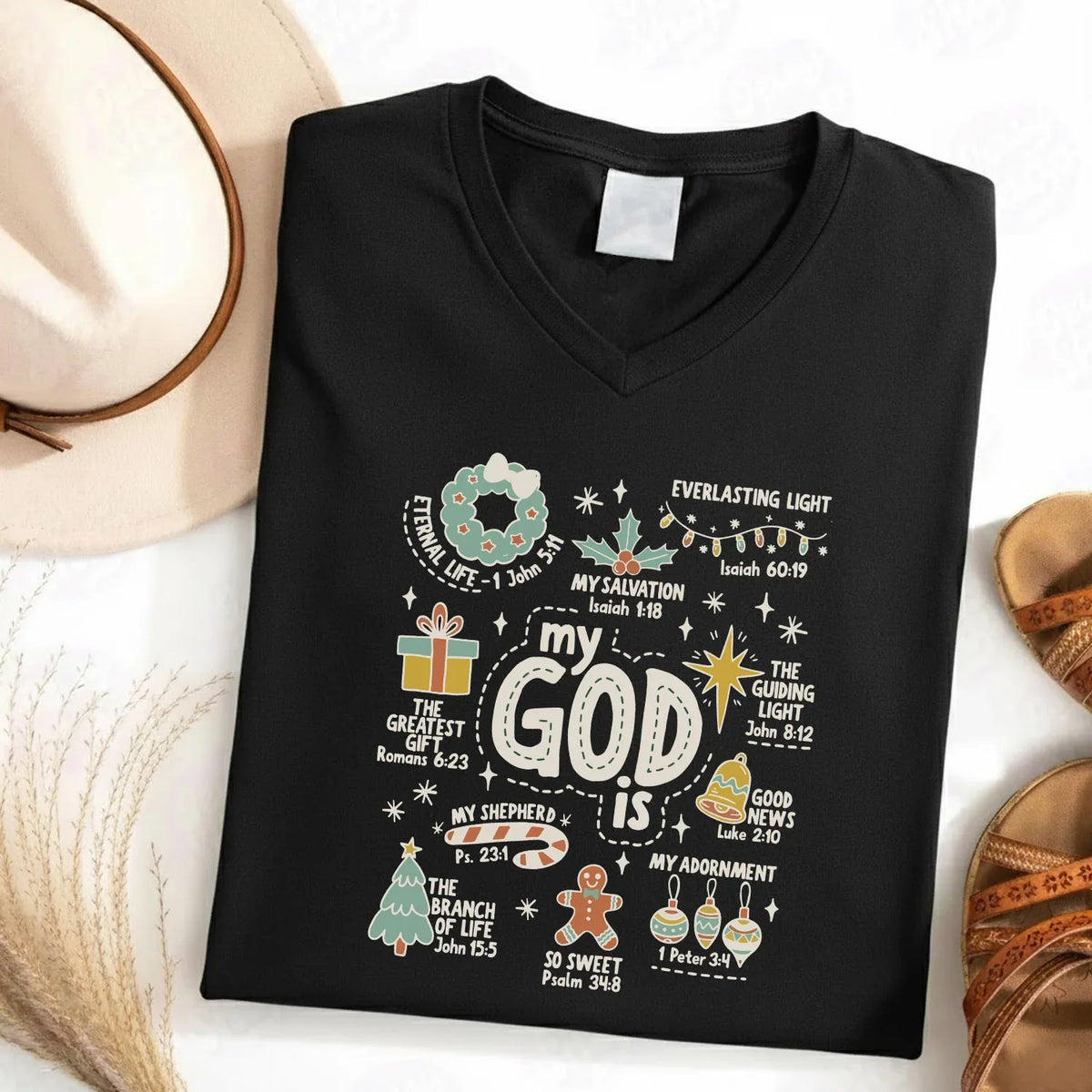 My God is V-Neck Christian Shirt - God says I Am - Faith Guided Life