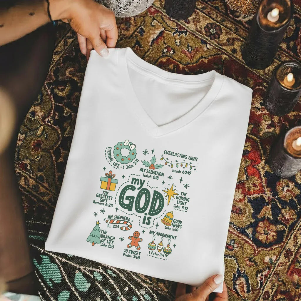 My God is V-Neck Christian Shirt - God says I Am - Faith Guided Life