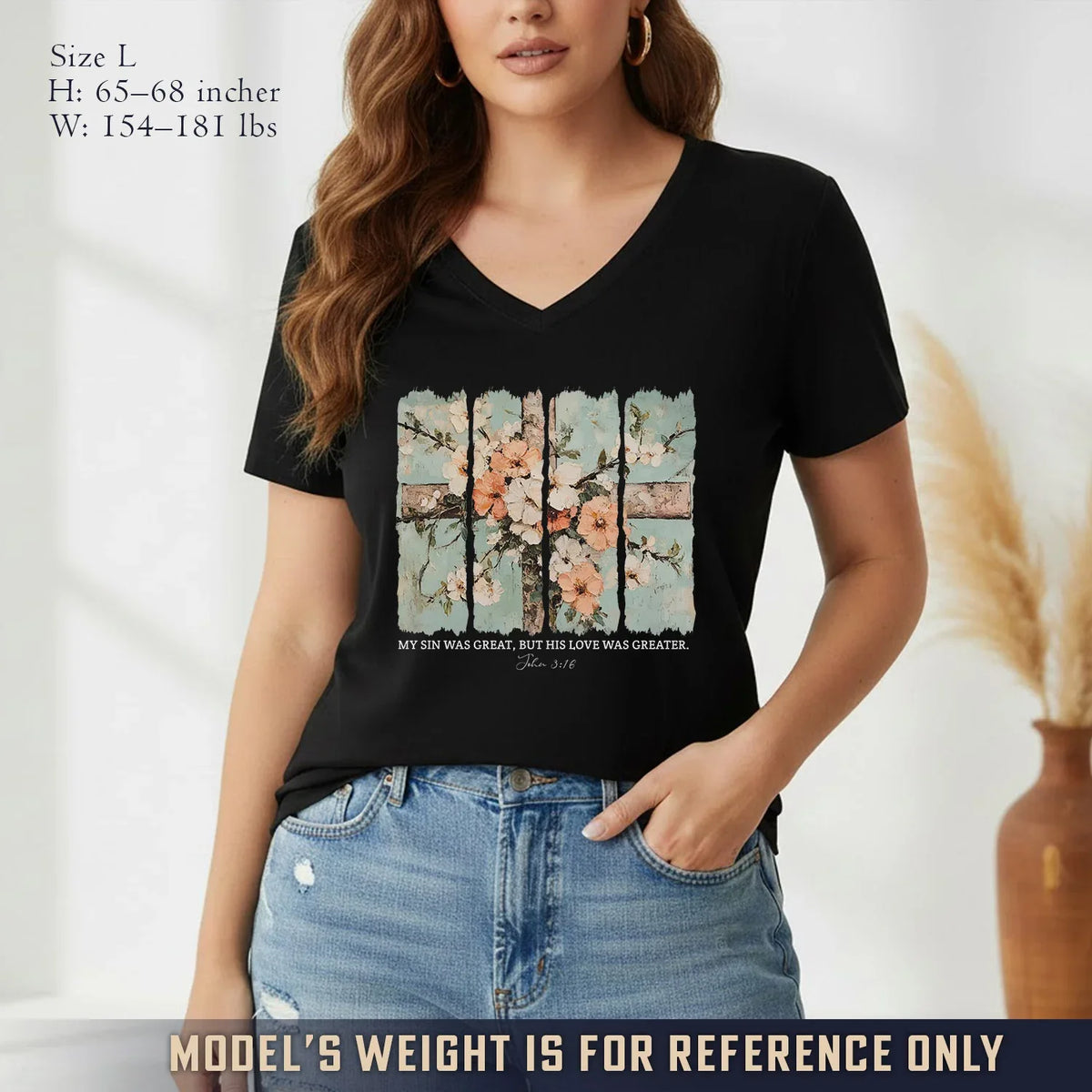 My Sin Was Great, His Love Was Greater V-Neck Christian Shirt - Faith Floral - Faith Guided Life