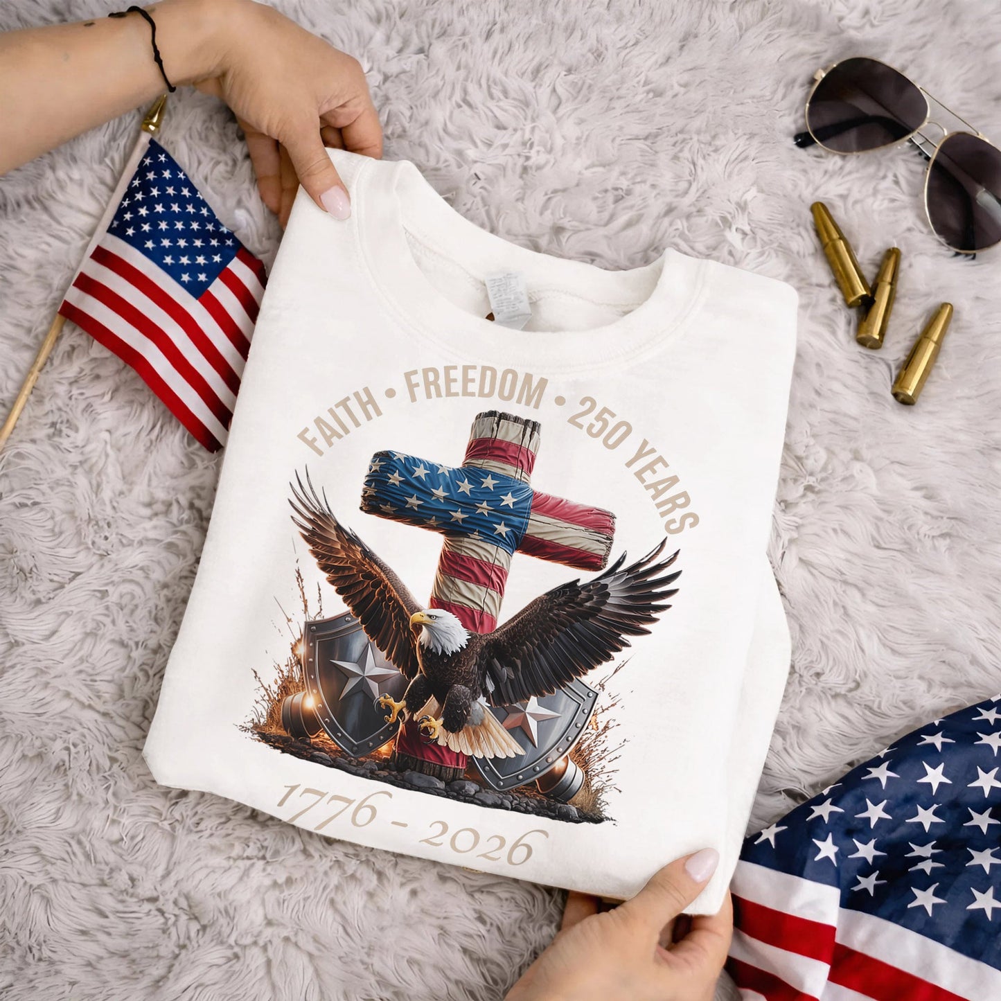 God And Country 250 Years – Faith & Freedom – Unisex Tshirt Gildan / Tshirt Comfort / V-neck/ Hoodie / Sweatshirt