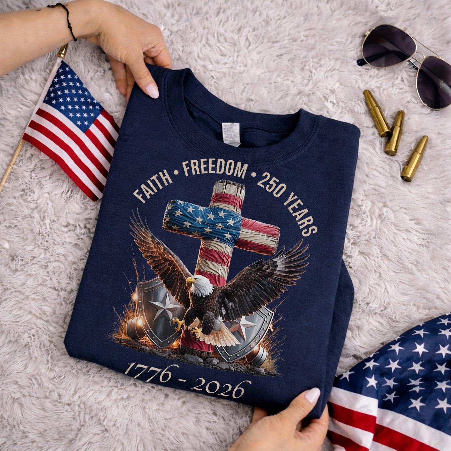 God And Country 250 Years – Faith & Freedom – Unisex Tshirt Gildan / Tshirt Comfort / V-neck/ Hoodie / Sweatshirt