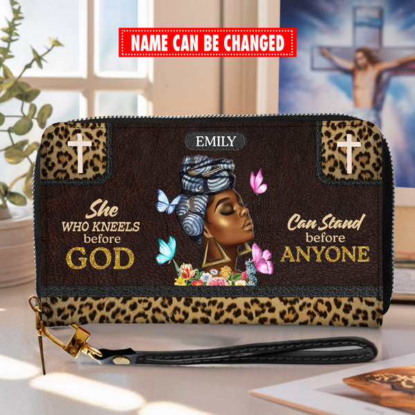 She Who Kneels Before God Can Stand Before Anyone - Personalized Wallet Woman - Custom Wallet - Zipper Wallet - EBV2