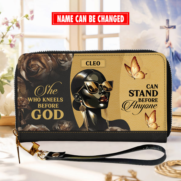 She Who Kneels Before God Can Stand Before Anyone - Personalized Wallet Woman - Custom Wallet - Zipper Wallet - N13