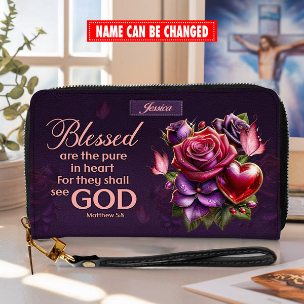 Blessed Are The Pure In Heart - Personalized Wallet Woman - Custom Wallet - Zipper Wallet - N28