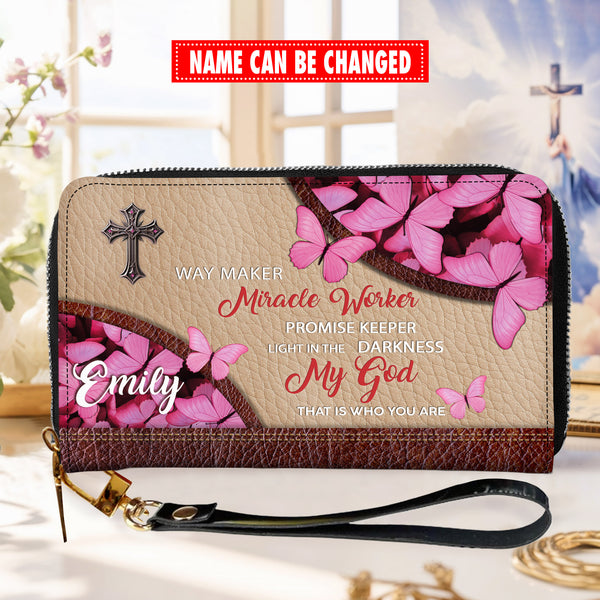 Way Maker Miracle Worker Promise Keeper - Personalized Wallet Woman - Custom Wallet - Zipper Wallet - T8-06