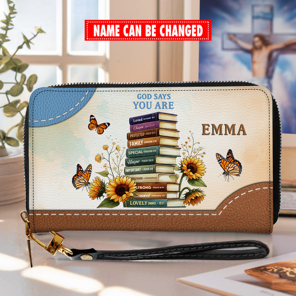 Personalized Scripture Leather Handbag - Personalized Wallet Woman - Custom Wallet - Zipper Wallet - T8-14